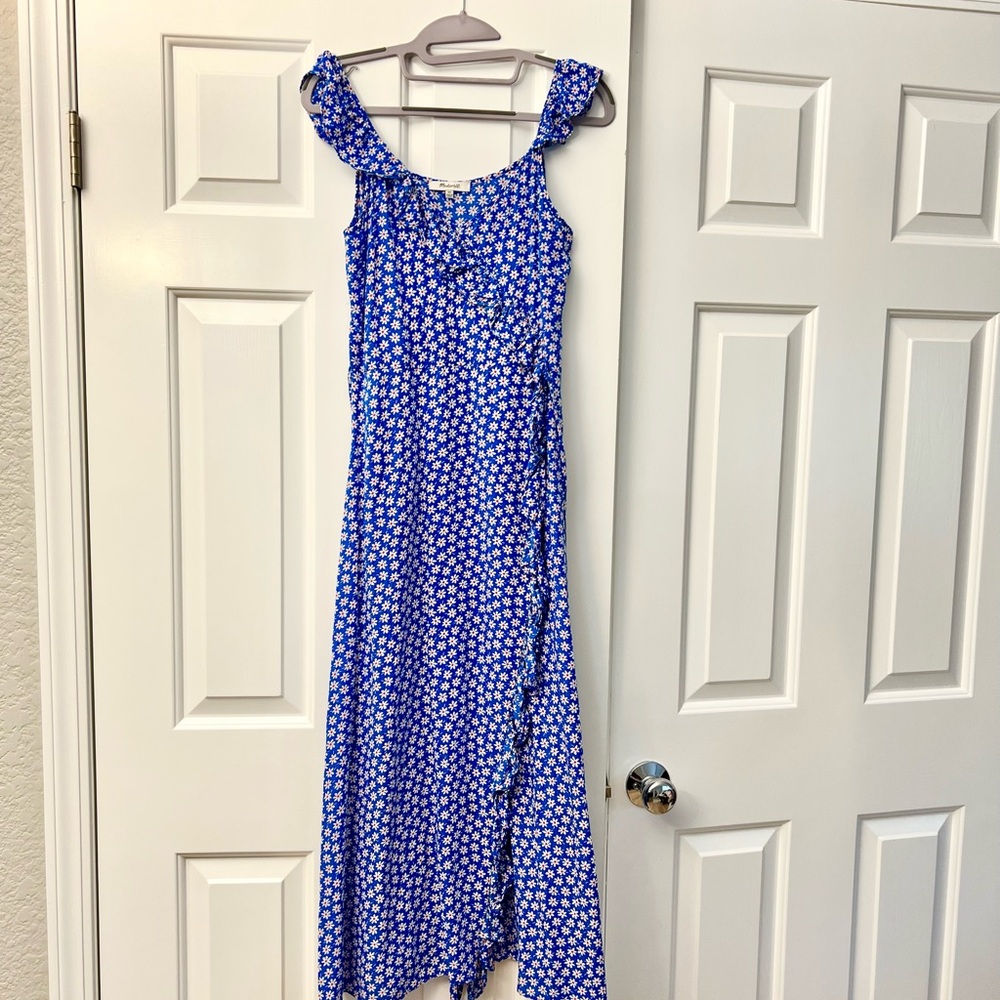 Madewell Blue and White Daisy Faux Wrap Maxi Dress